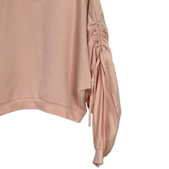 A Pictures Worth Pink Ruched Balloon Sleeve Crop Sweatshirt Pullover Top Size S - Picture 3 of 6